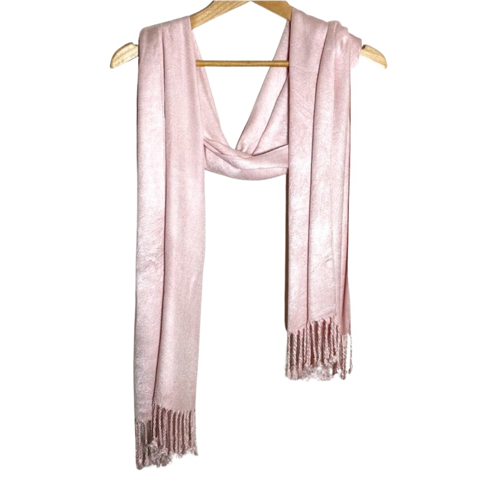 Pink Champaign Jacquard Scarf W/ Fringe Soft Rayon Pashmina 72"
